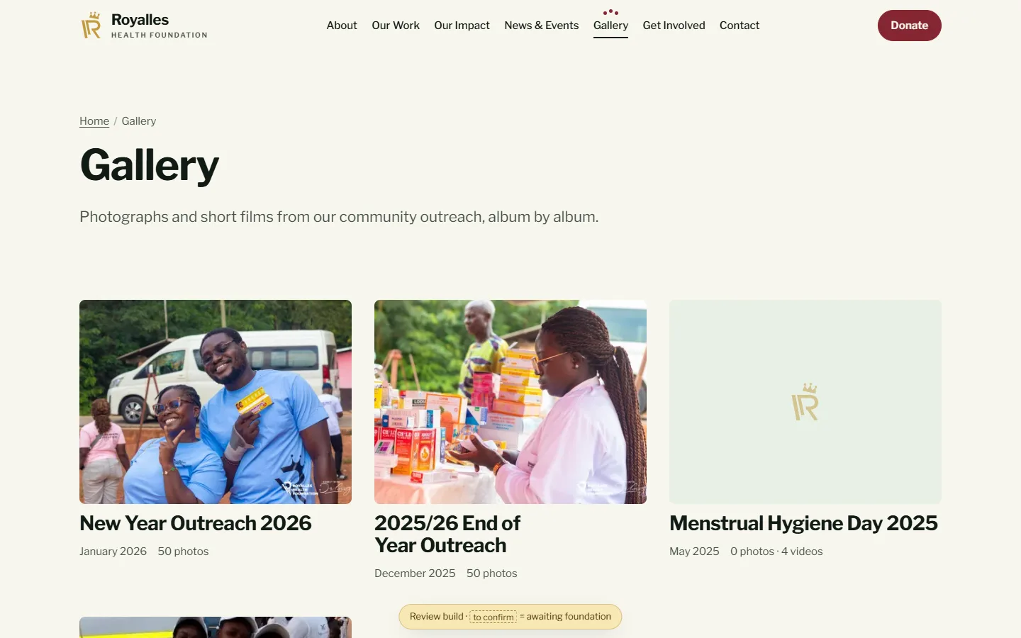 Royalles Health Foundation gallery page on desktop