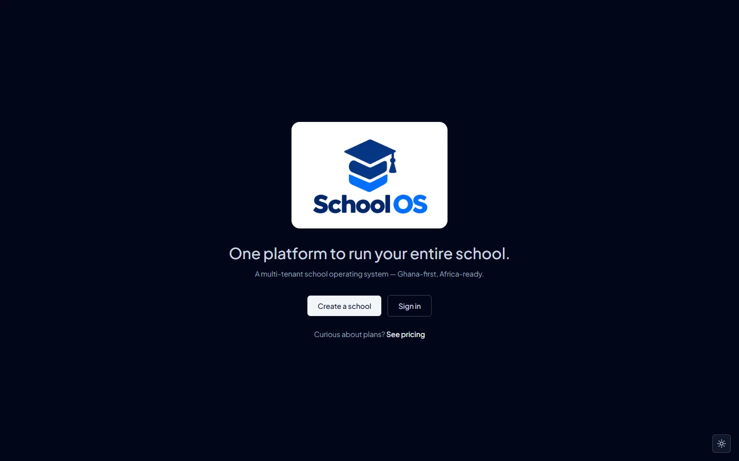SchoolOS homepage on desktop